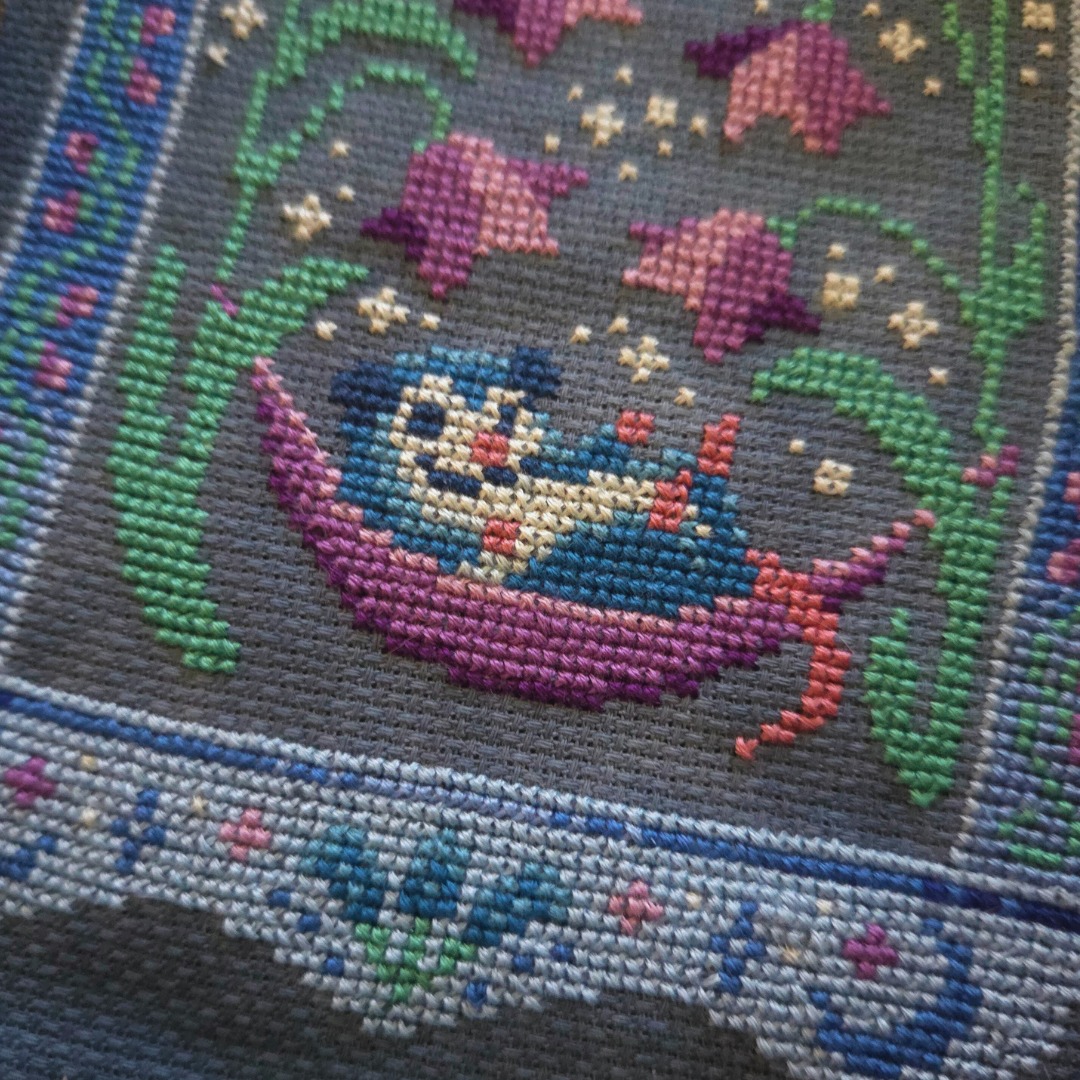 Night Blooms - Cross Stitch Pattern, different perspective #1, zoomed in. Select this picture to zoom back out.