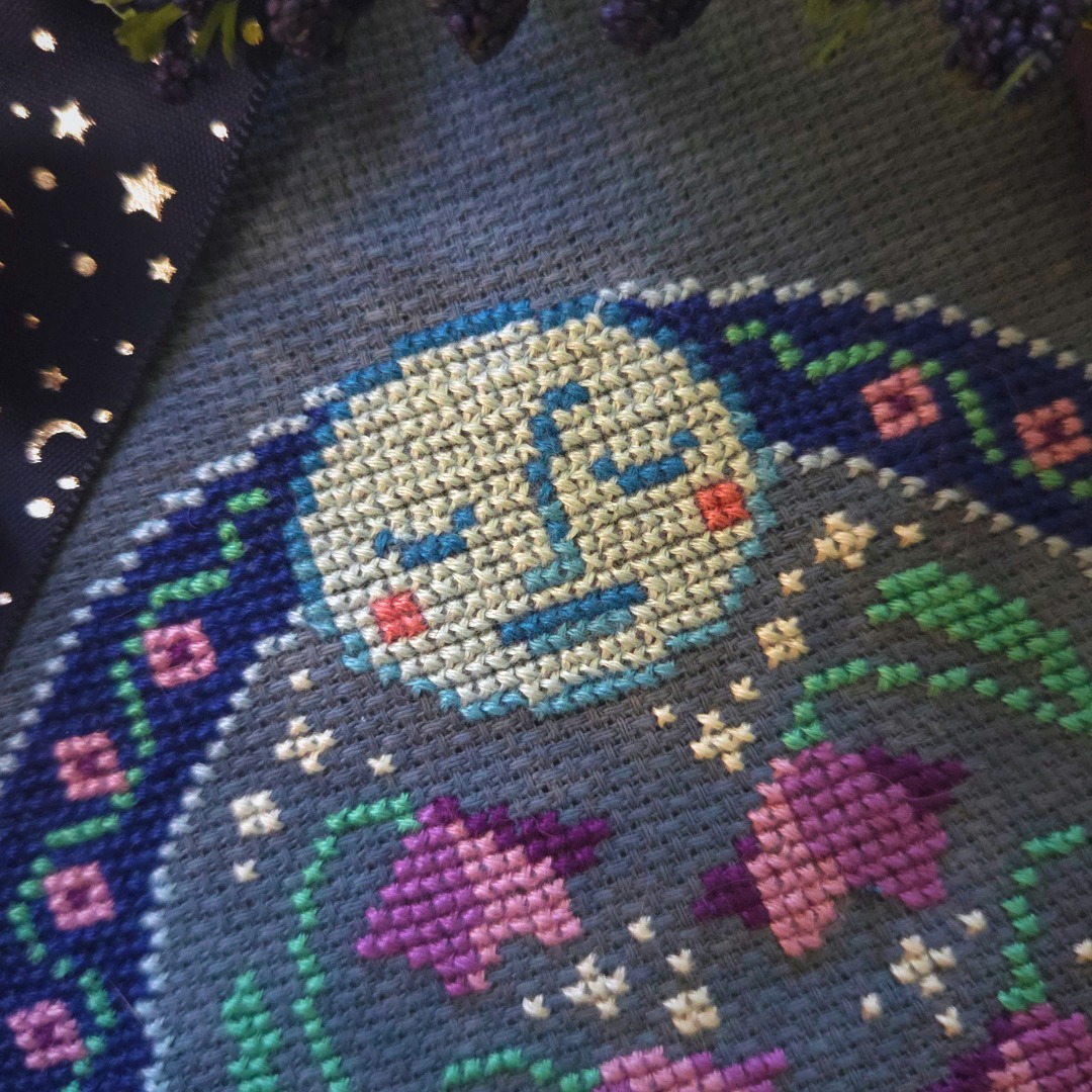 Night Blooms - Cross Stitch Pattern, different perspective #2, zoomed in. Select this picture to zoom back out.