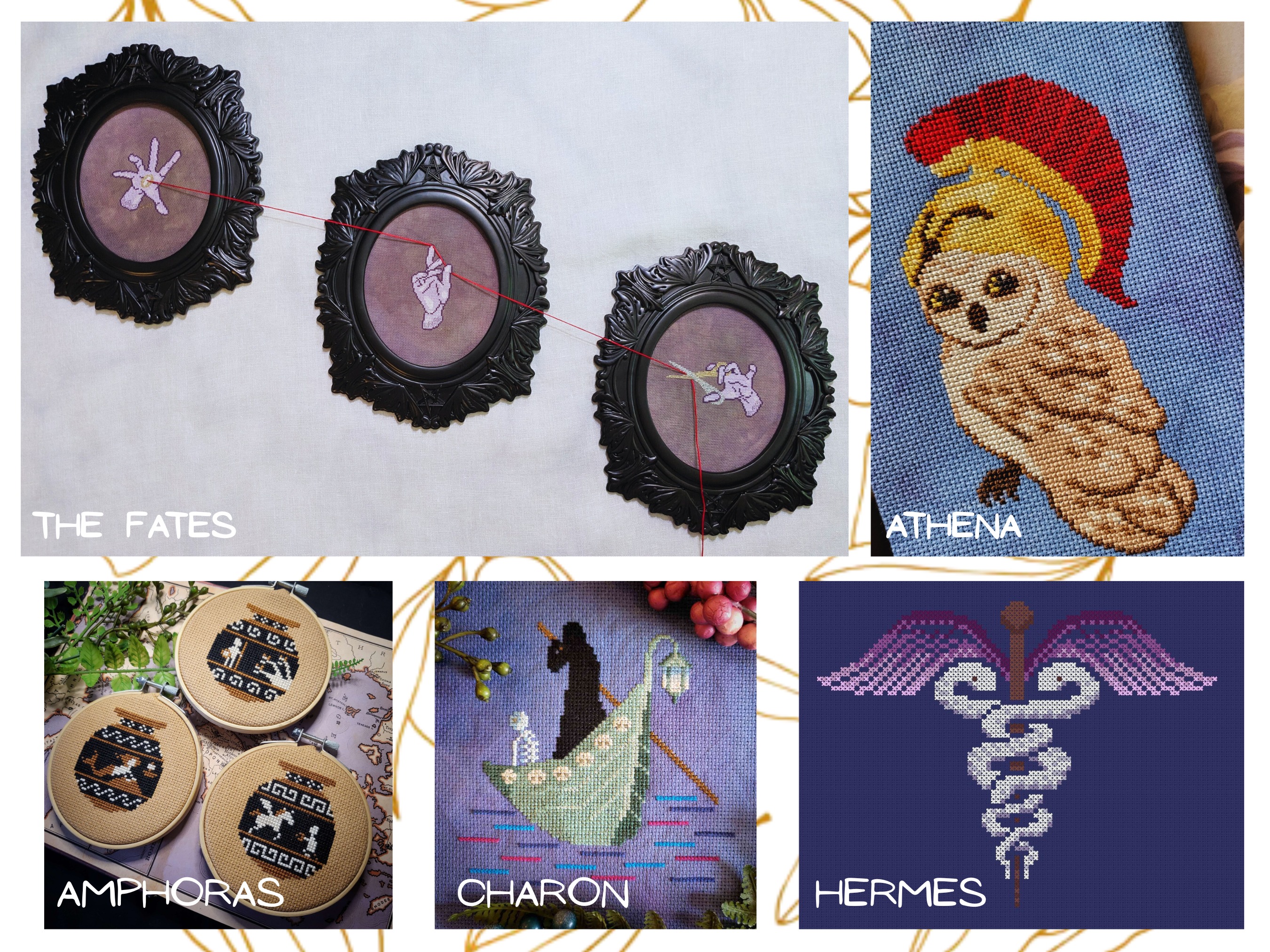 Cross Stitch Patterns of Greek Mythology, different perspective #1, zoomed in. Select this picture to zoom back out.