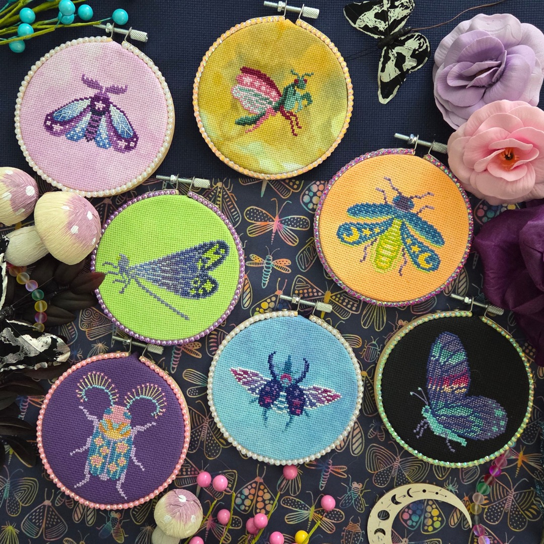 Celestial Bugs Zine - Cross Stitch Pattern, zoomed in. Select this picture to zoom back out.