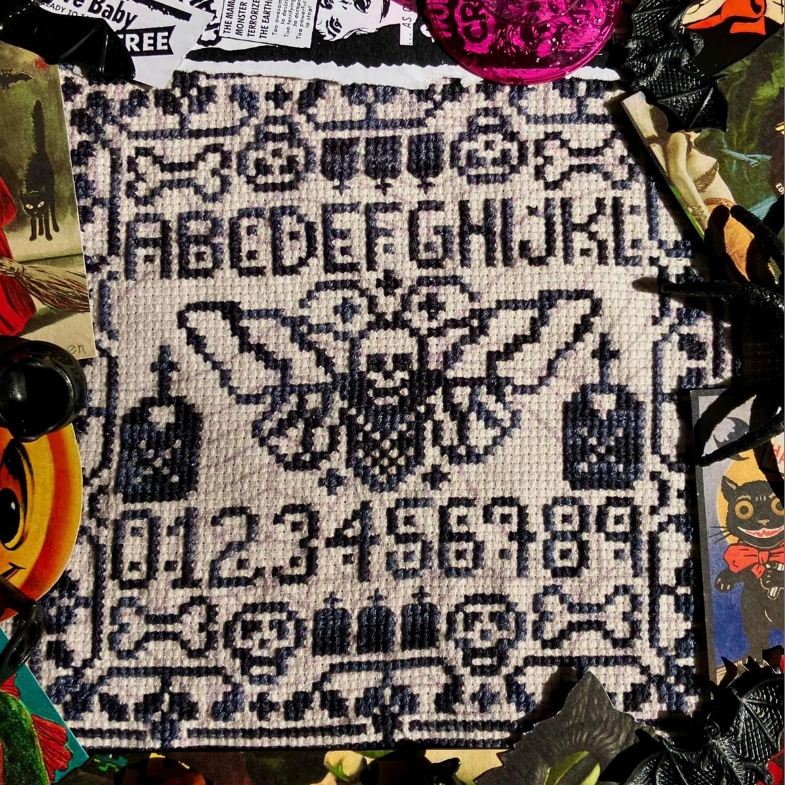 Spooky Moth Sampler - Halloween Cross Stitch Pattern