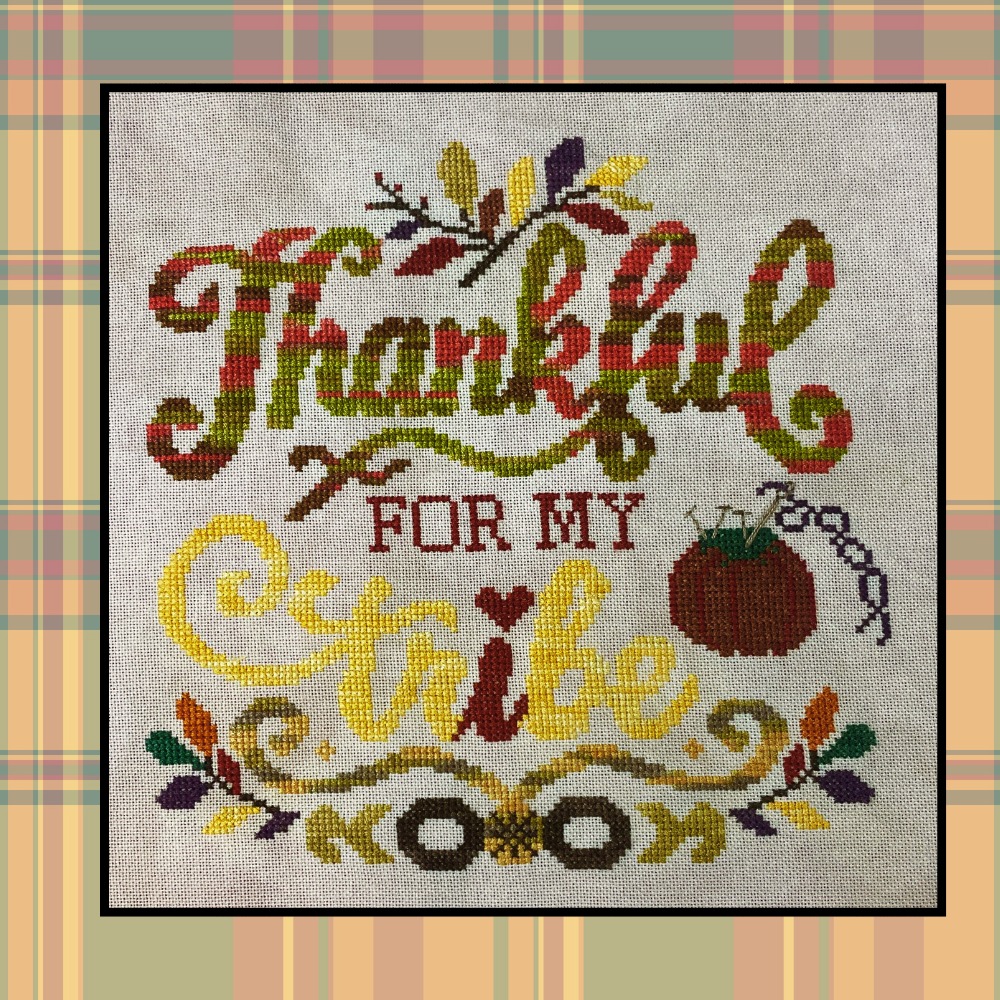 Thankful for my Tribe - Thanksgiving Cross Stitch Pattern, zoomed in. Select this picture to zoom back out.