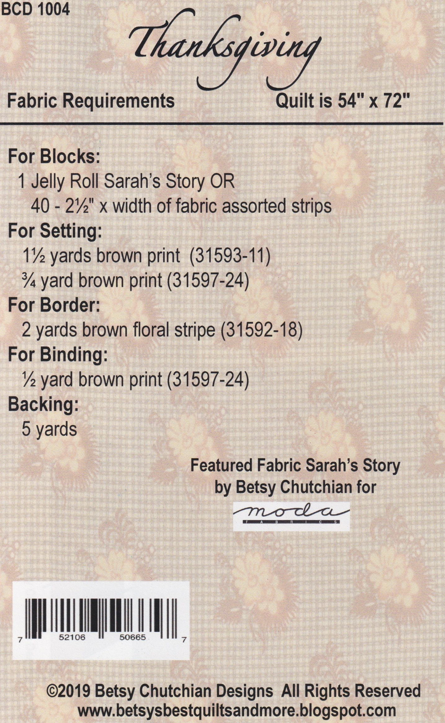 Thanksgiving - Quilt Pattern