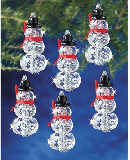 Faceted Elegant Snowmen Beaded Christmas Ornament Kit