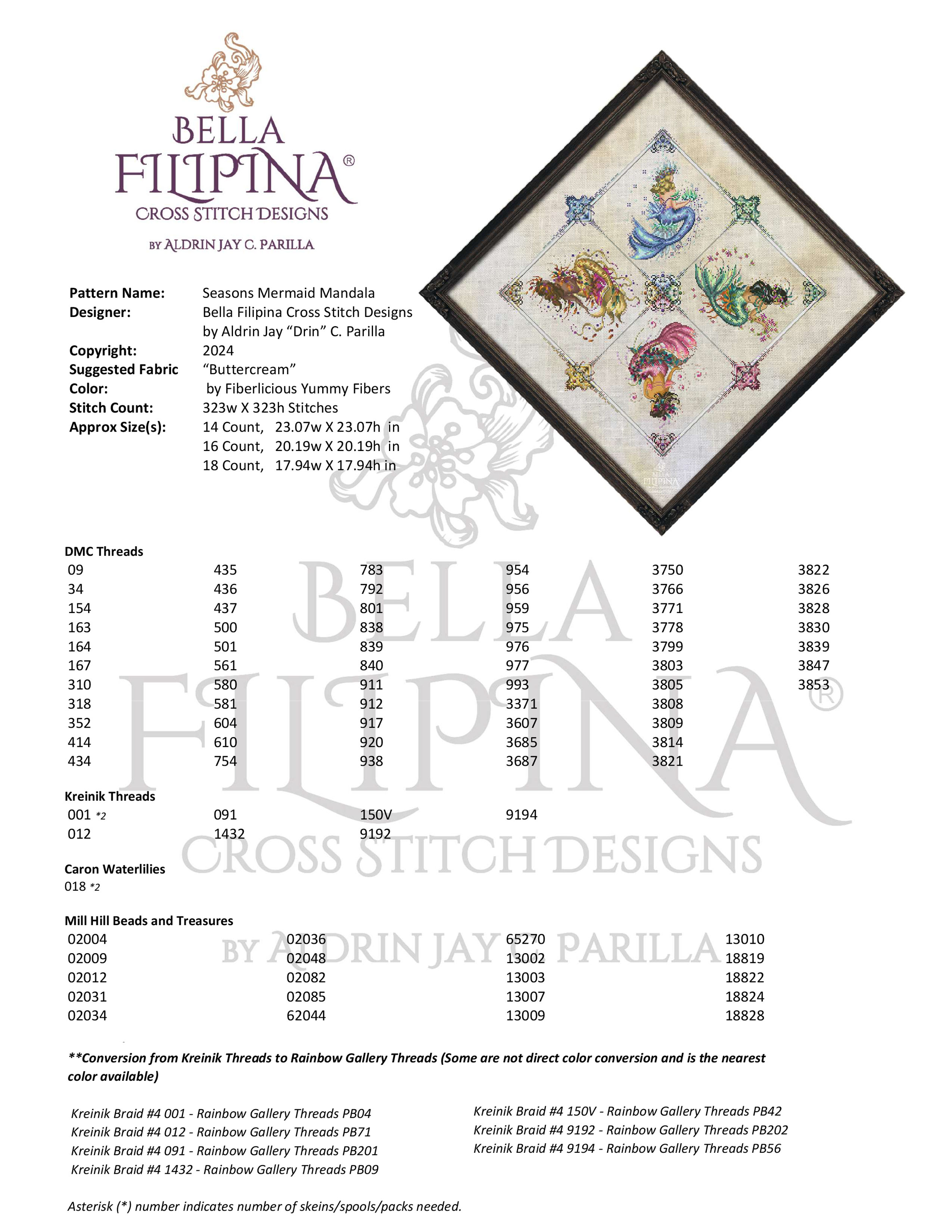 Seasons Mermaid Mandala - Cross Stitch Pattern