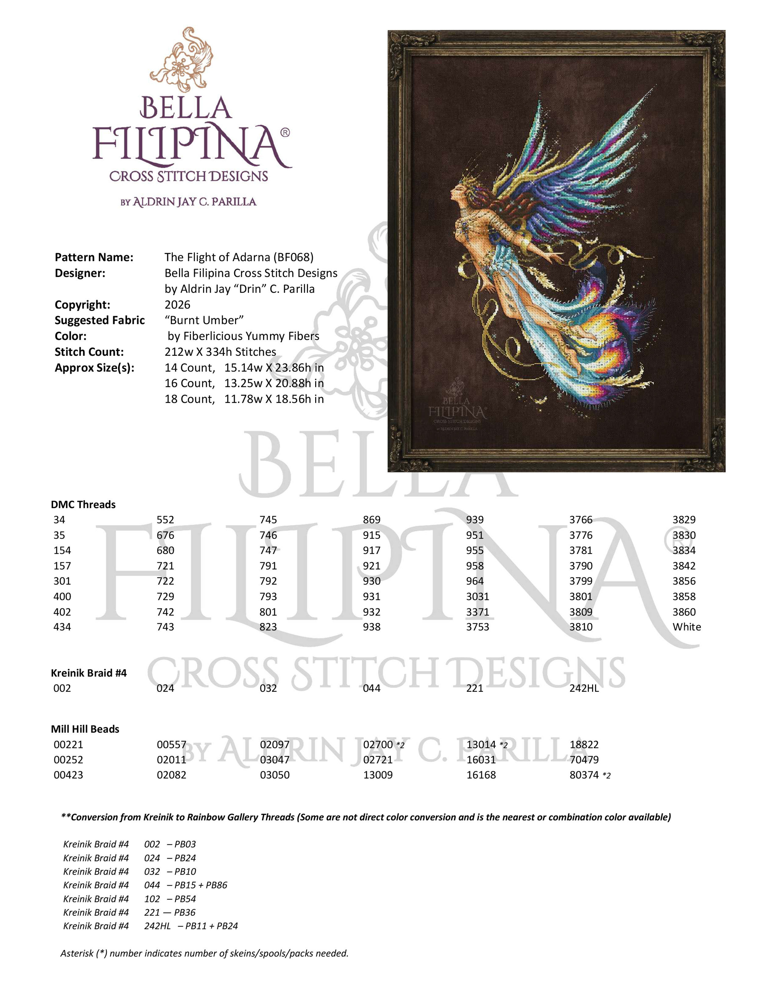 The Flight of Adarna - Cross Stitch Pattern, different perspective #1, zoomed in. Select this picture to zoom back out.
