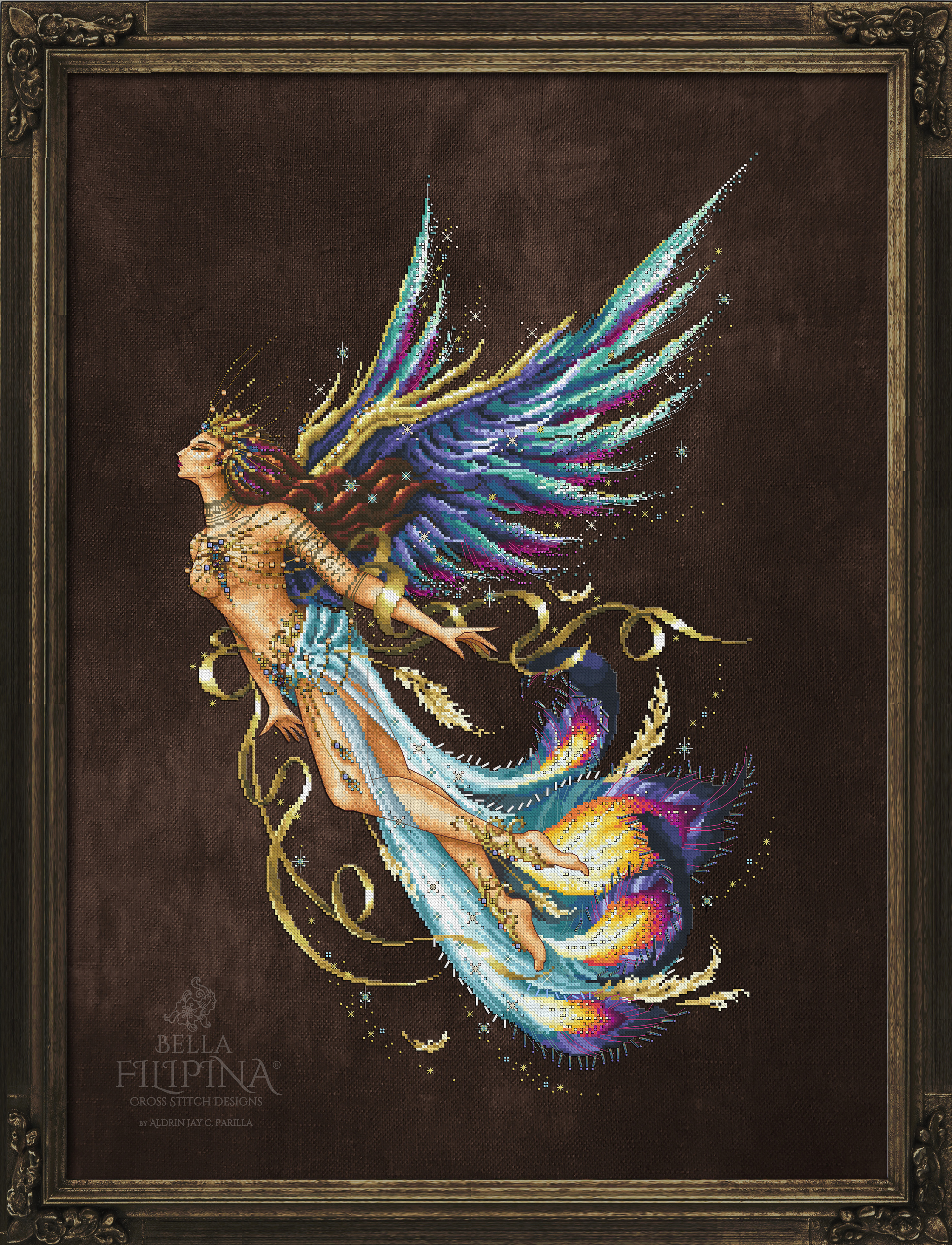 The Flight of Adarna - Cross Stitch Pattern, zoomed in. Select this picture to zoom back out.