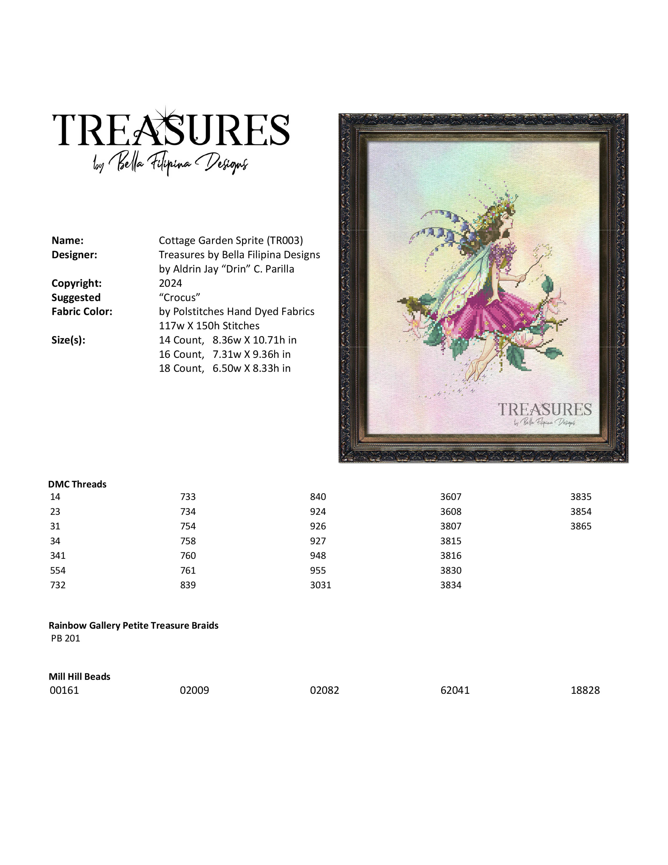Treasures: Cottage Garden Sprite - Cross Stitch Pattern, different perspective #1, zoomed in. Select this picture to zoom back out.