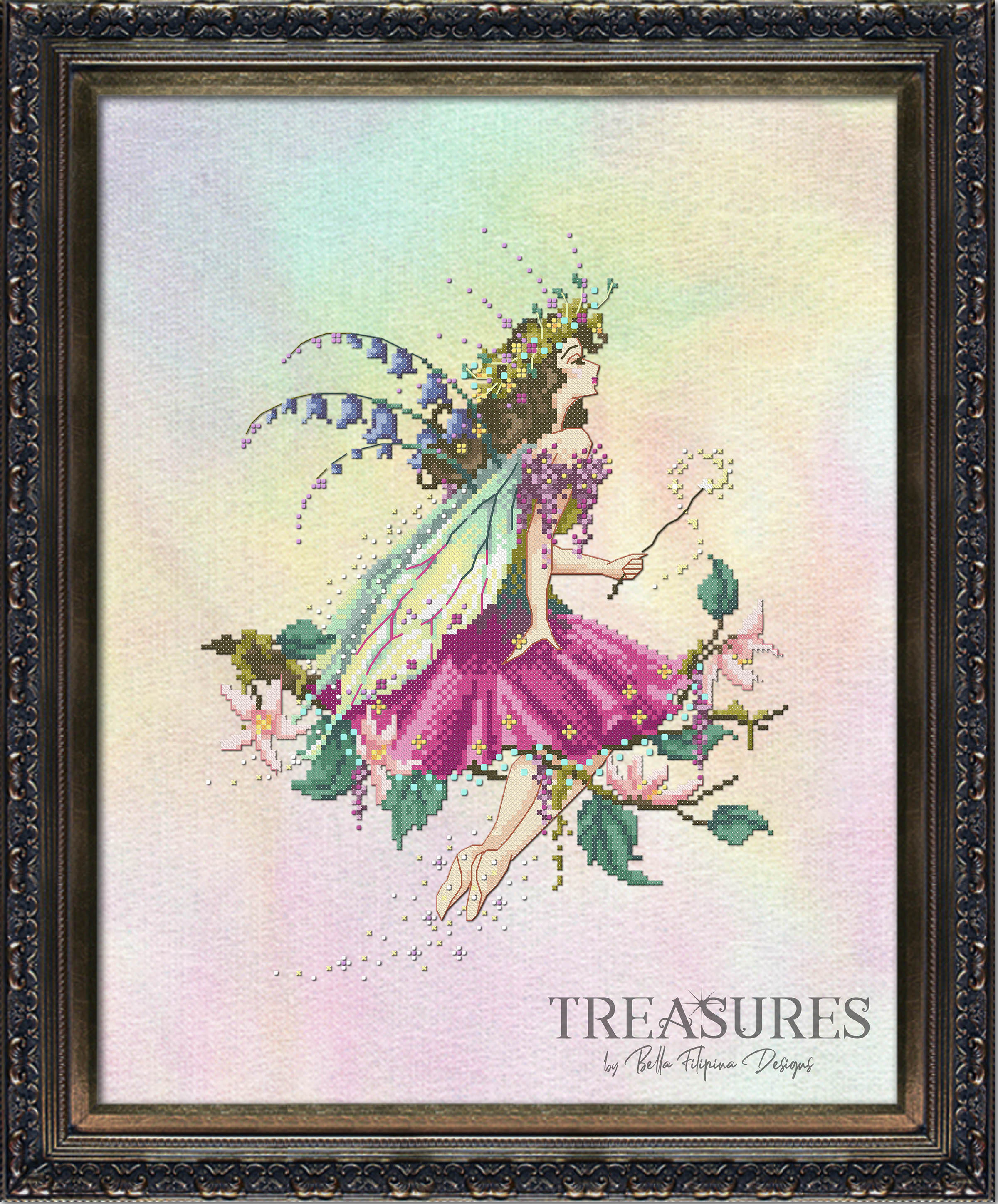 Treasures: Cottage Garden Sprite - Cross Stitch Pattern, zoomed in. Select this picture to zoom back out.