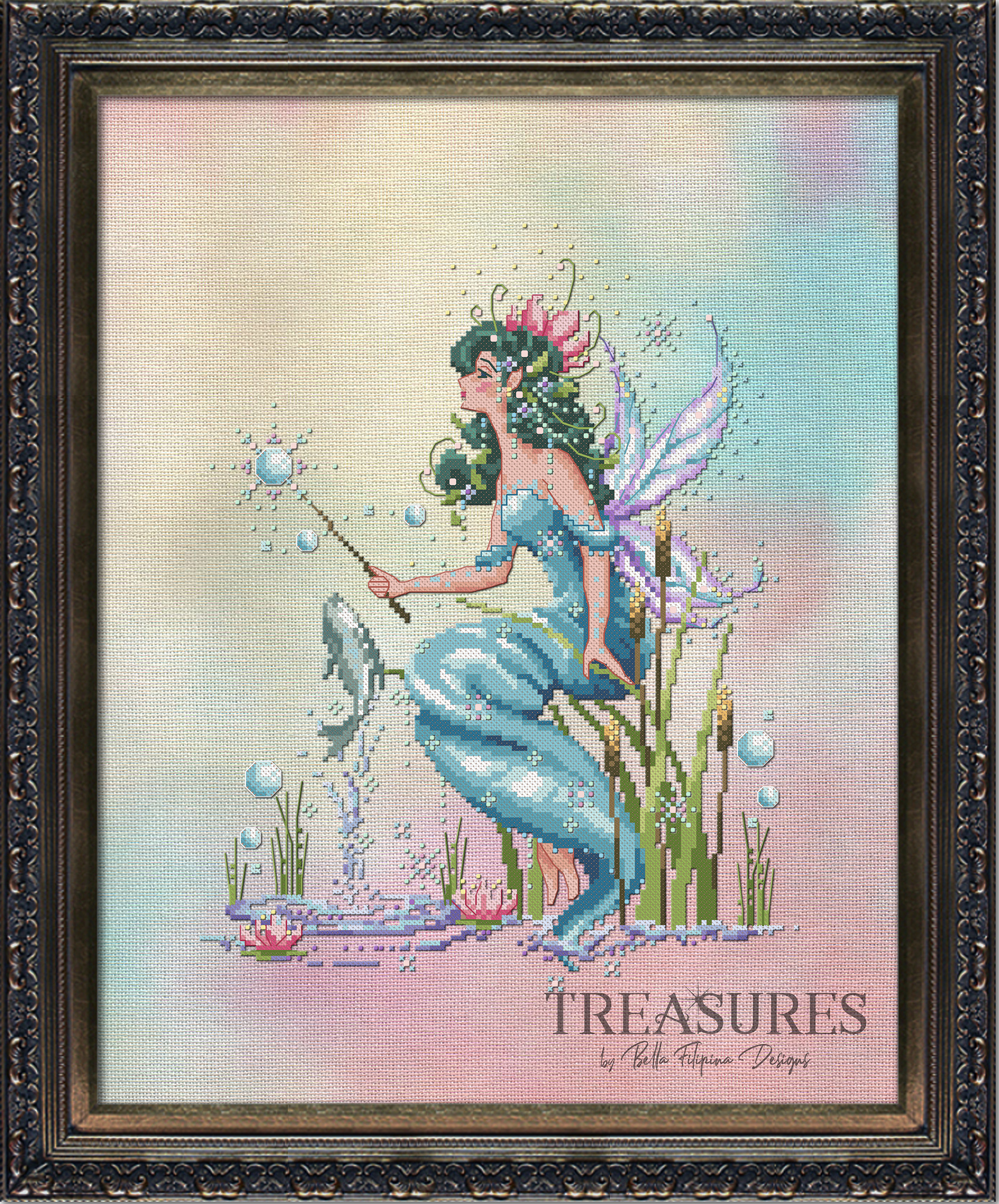 Treasures: Pond Water Nymph - Cross Stitch Pattern, zoomed in. Select this picture to zoom back out.