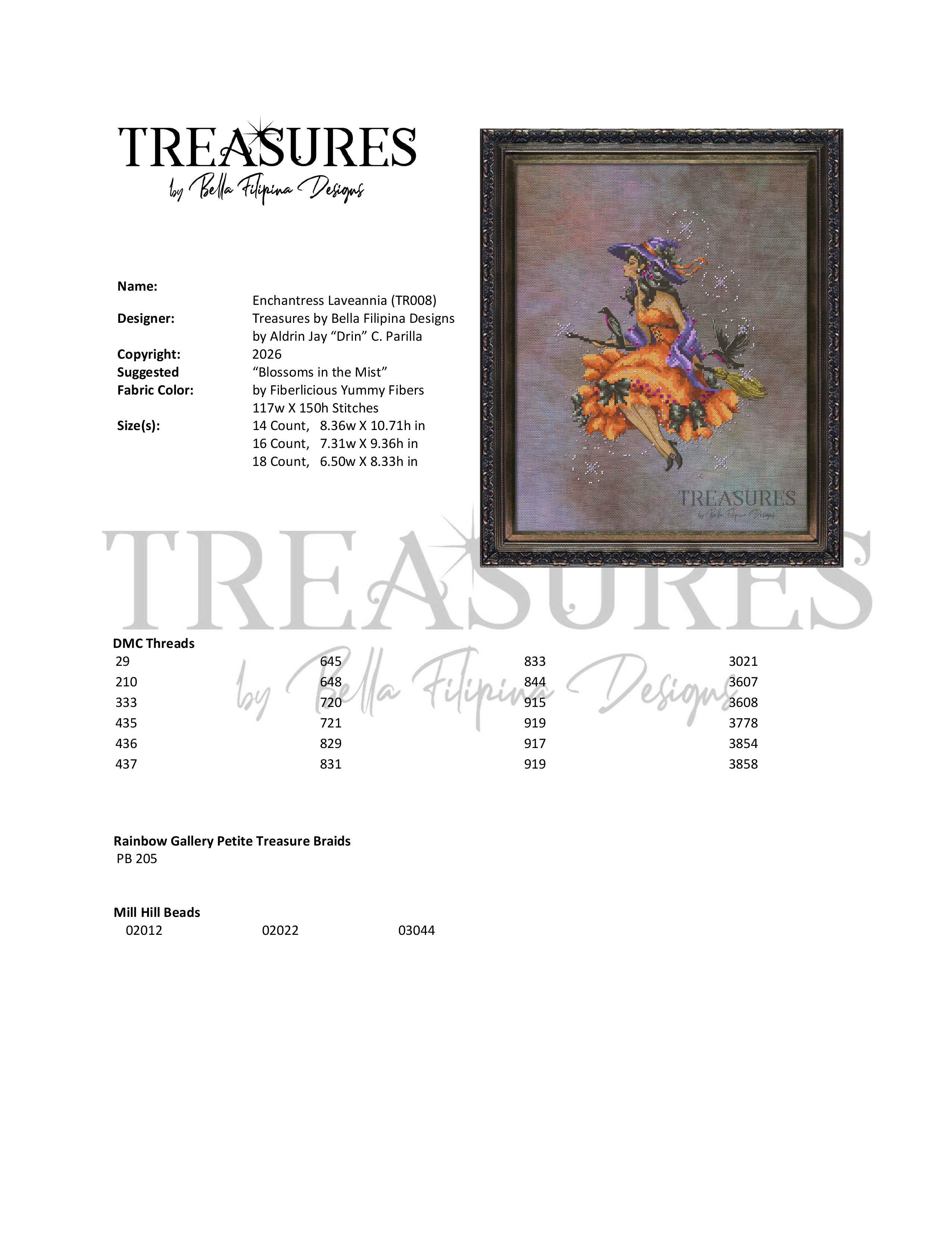 Treasures: Enchantress Laveannia - Cross Stitch Pattern, different perspective #1, zoomed in. Select this picture to zoom back out.