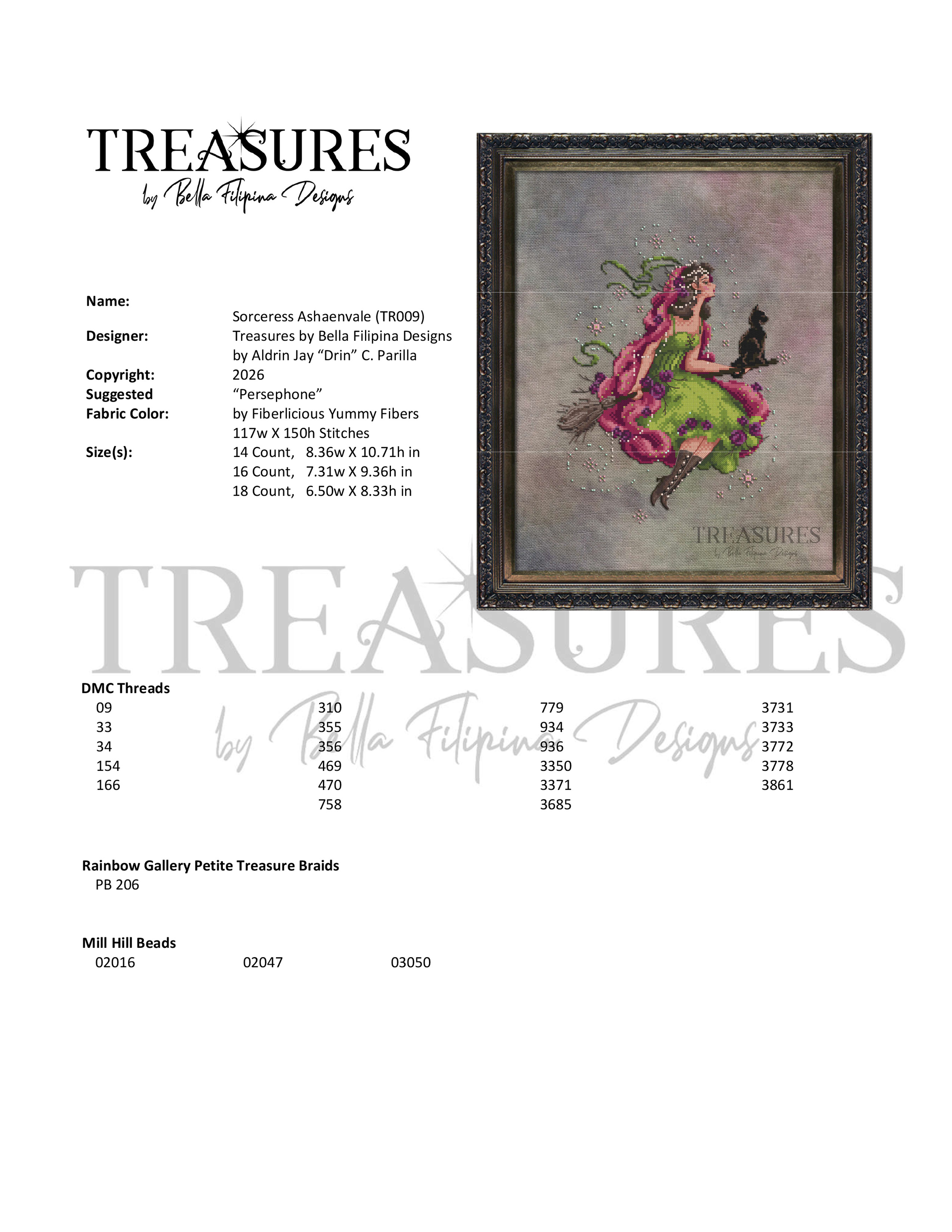 Treasures: Sorceress Ashaenvale - Cross Stitch Pattern, different perspective #1, zoomed in. Select this picture to zoom back out.