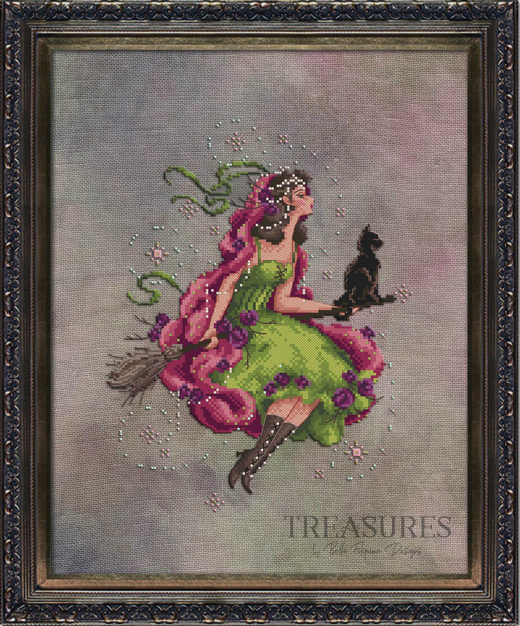Treasures: Sorceress Ashaenvale - Cross Stitch Pattern, zoomed in. Select this picture to zoom back out.