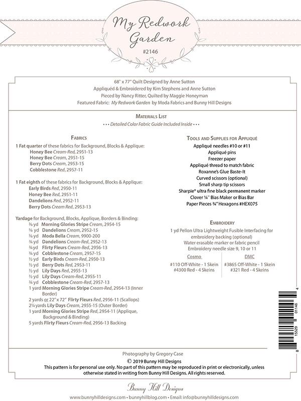 My Redwork Garden BOM 12mos - Quilt Pattern