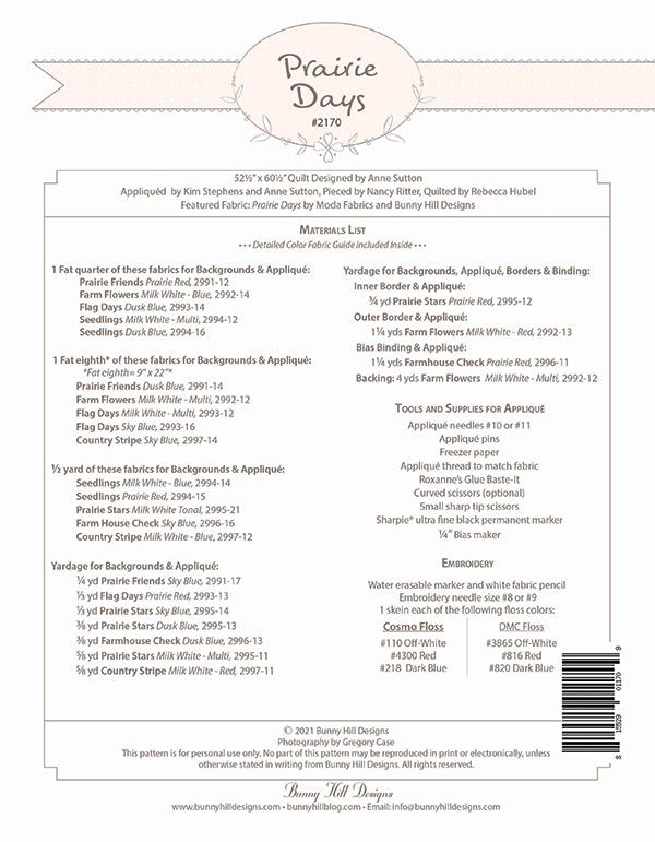 Prairie Days/BOM 9 MOS - Quilt Pattern