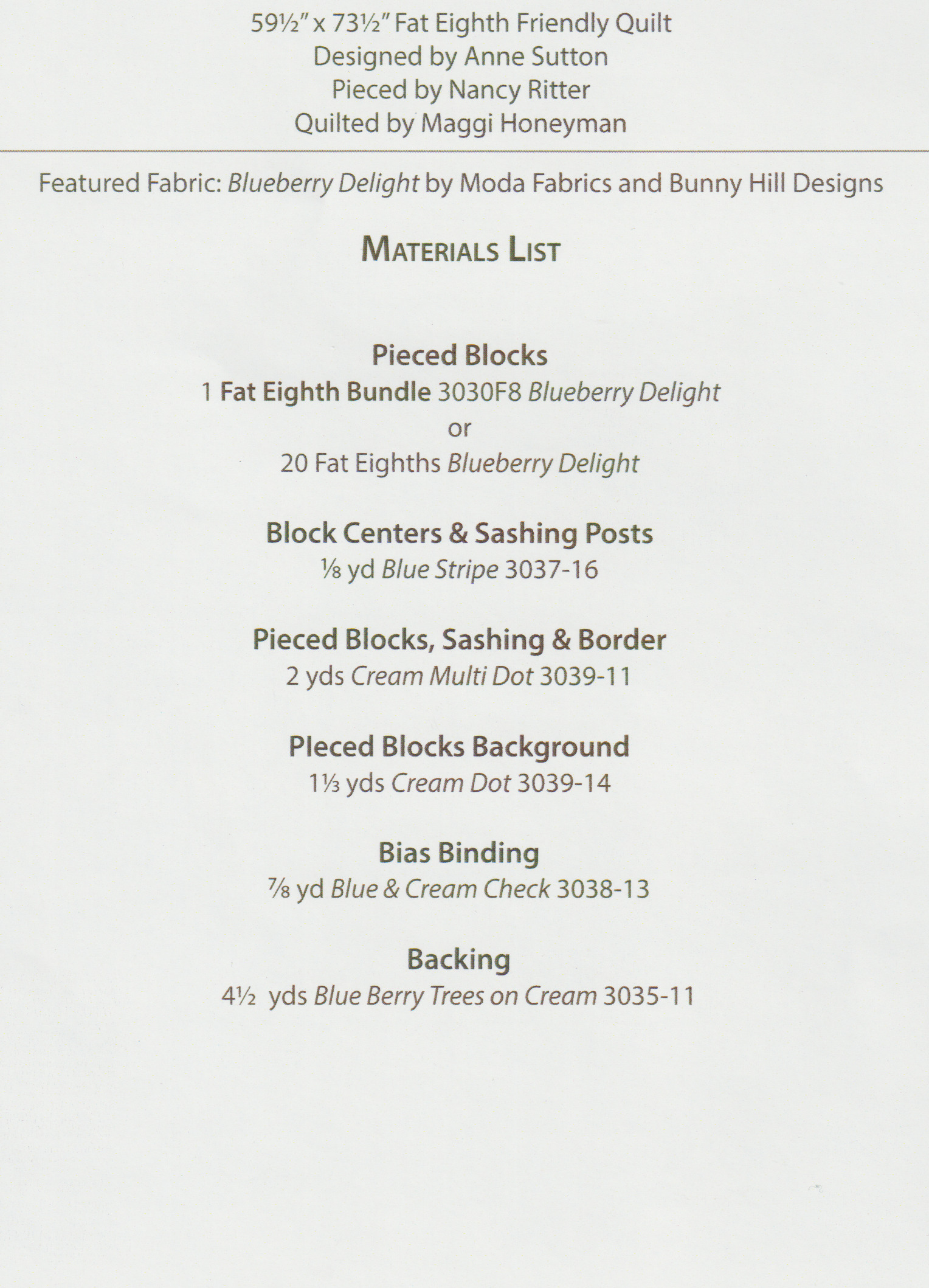 Blueberries & Cream - Quilt Pattern