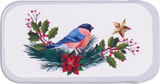 Merry Star Bird - Christmas Bead Hide Tin, zoomed in. Select this picture to zoom back out.