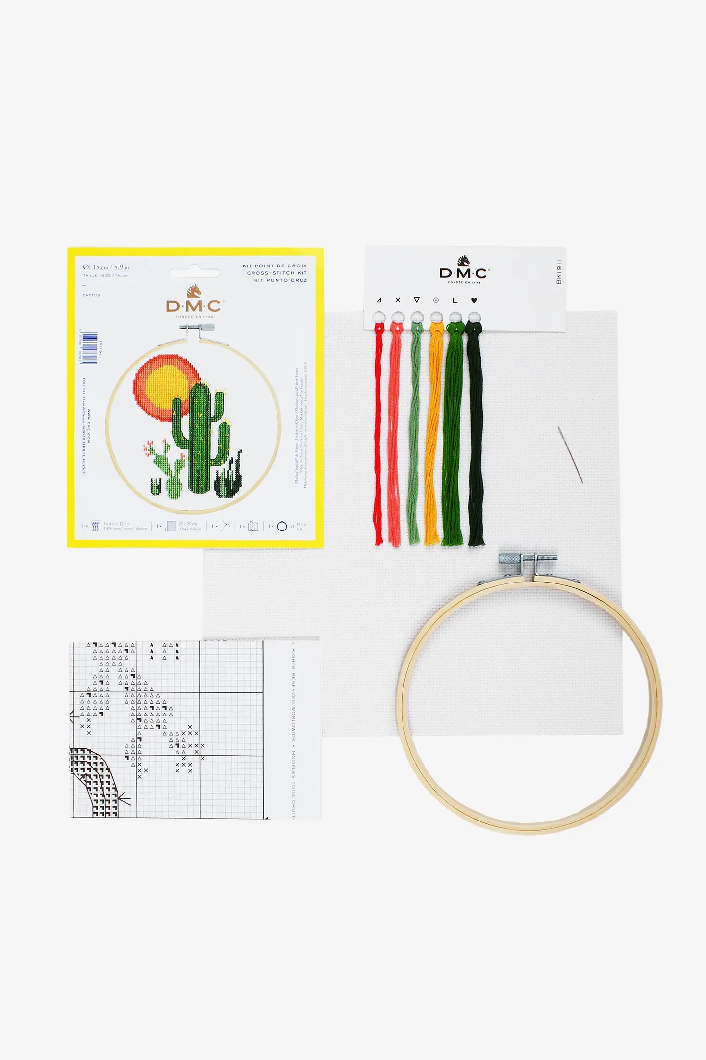 Cactus - DMC Beginner Cross Stitch Kit, different perspective #1, zoomed in. Select this picture to zoom back out.