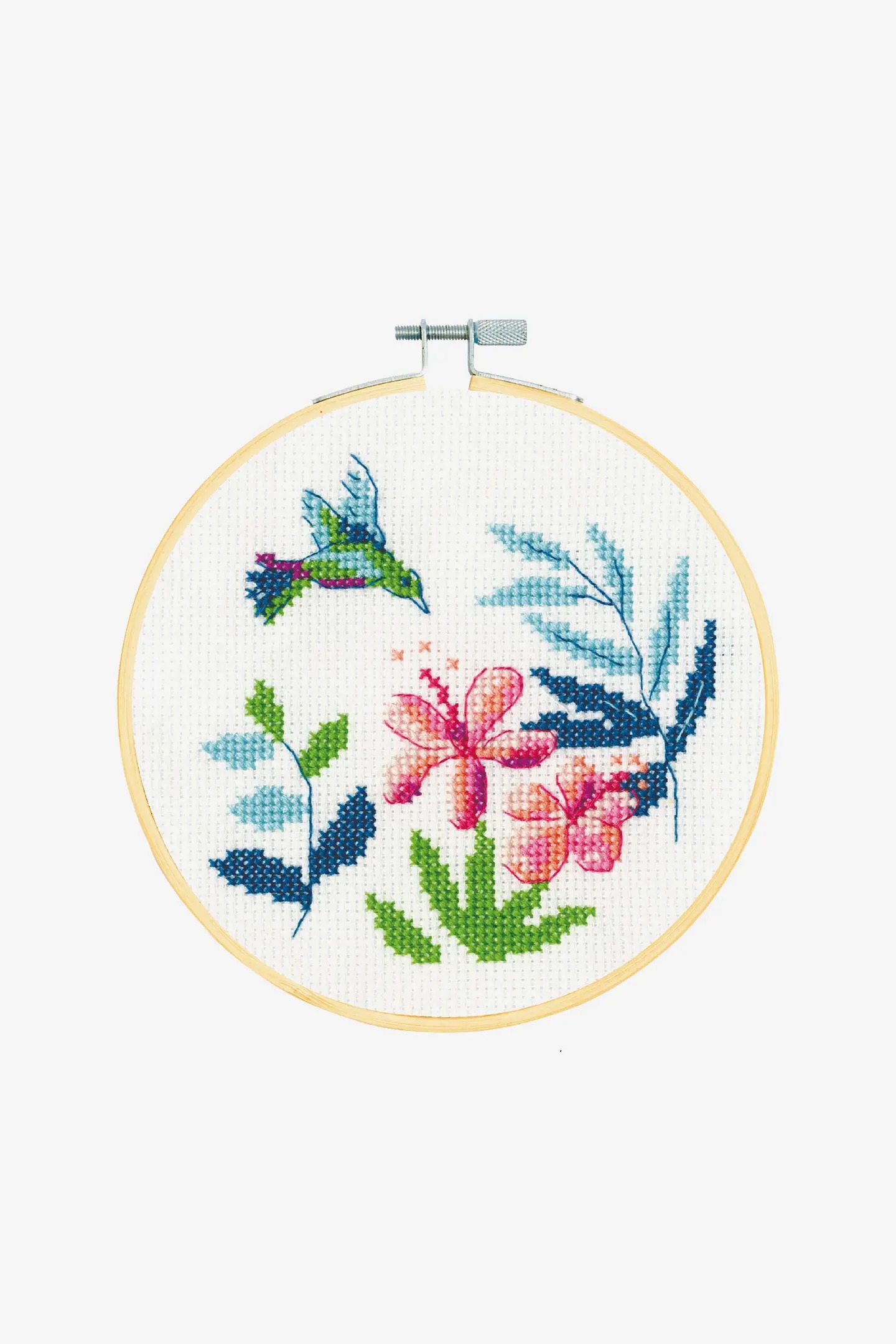 Exotic Flowers - DMC Beginner Cross Stitch Kit, different perspective #2, zoomed in. Select this picture to zoom back out.