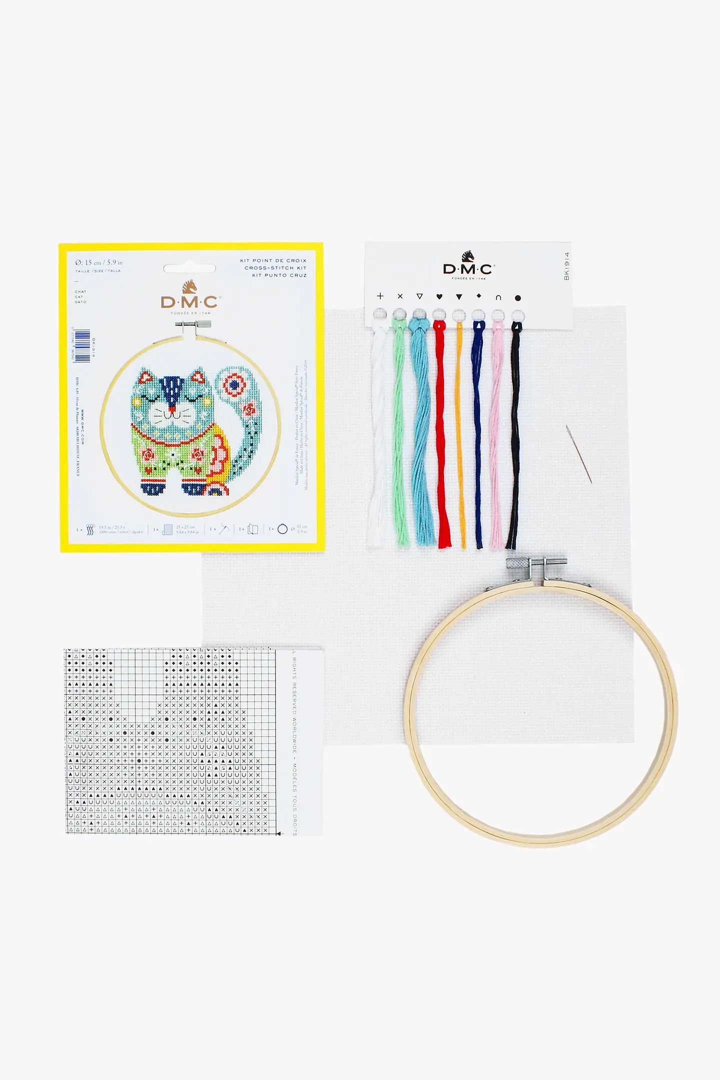Cat - DMC Beginner Cross Stitch Kit, different perspective #1, zoomed in. Select this picture to zoom back out.