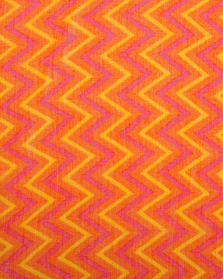 Orange Fuschia Polyester Infinity Scarf With Chevron Design