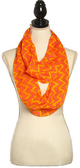 Orange Fuschia Polyester Infinity Scarf With Chevron Design