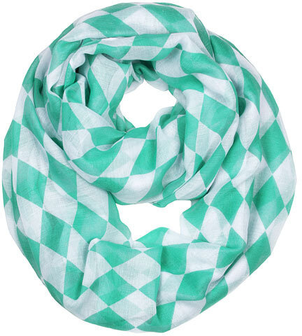 Mint Green Polyester Infinity Scarf With Block Check Pattern