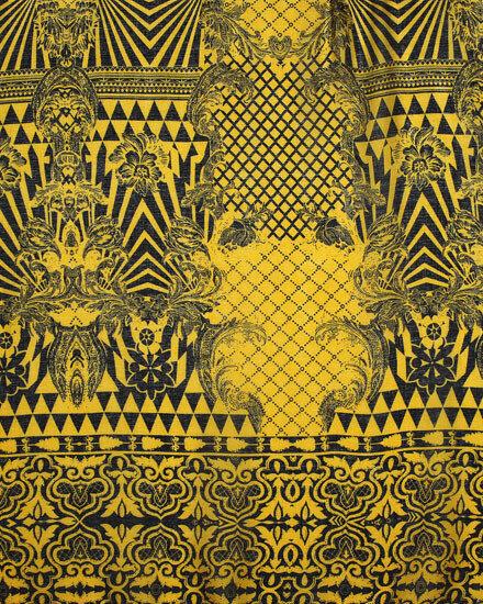 Black and Gold Polyester Abstract Print Oblong Scarf