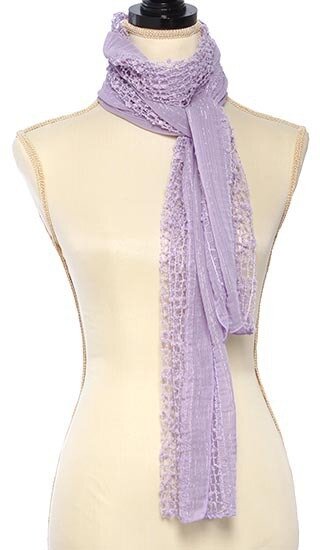 Lavender Polyester Net Solid Pompom Oblong Scarf