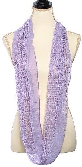 Lavender Polyester Net Solid Color Pompom Infinity Scarf