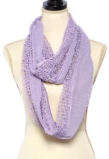 Lavender Polyester Net Solid Color Pompom Infinity Scarf