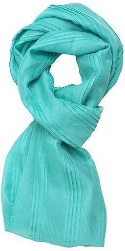Polyester Chiffon Solid Pleated Infinity Scarf - Blue Green