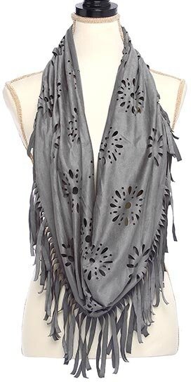 Grey Polyester and Spandex Suede Laser Cut Infinity Scarf