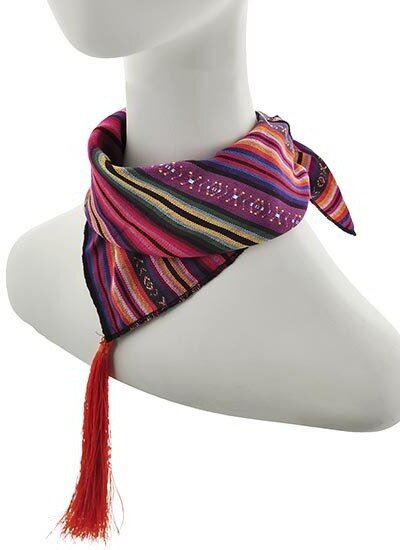 Multi Color Polyester and Cotton Stripe Tassel Scarf