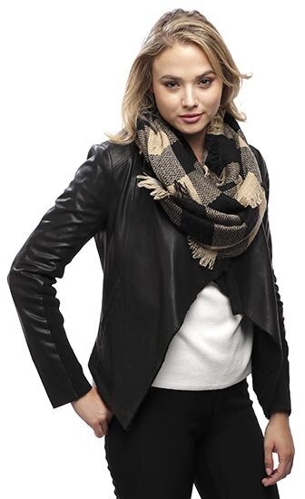 Beige 100% Acrylic Check Pattern Infinity Scarf