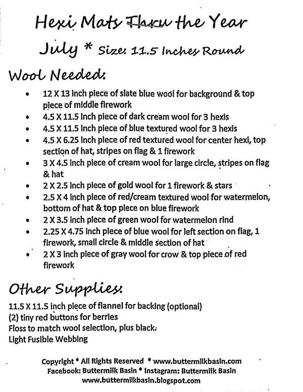 Hexi Mat - July - Quilt Pattern