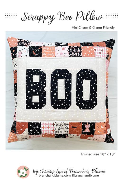 Scrappy Boo Pillow - Halloween Quilt Pattern, zoomed in. Select this picture to zoom back out.