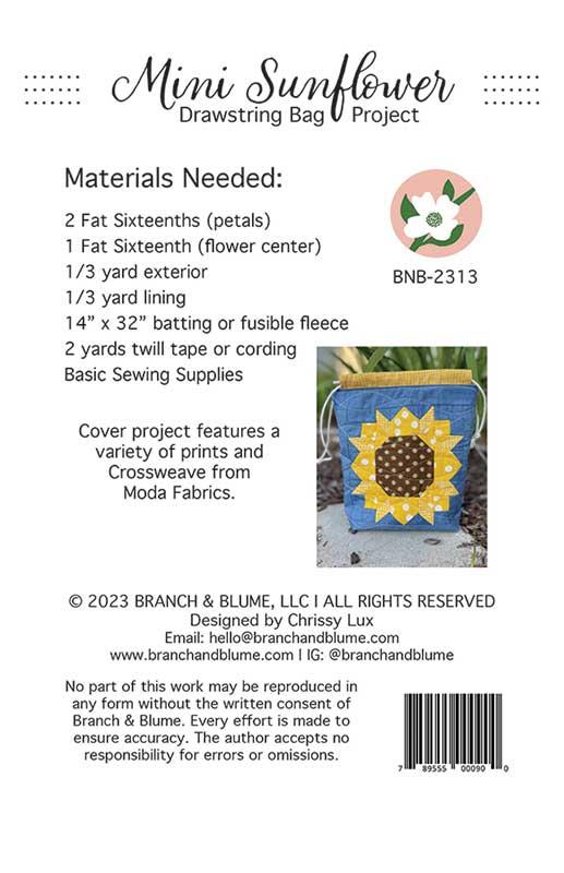 Mini Sunflower Drawstring Bag - Sewing Pattern
