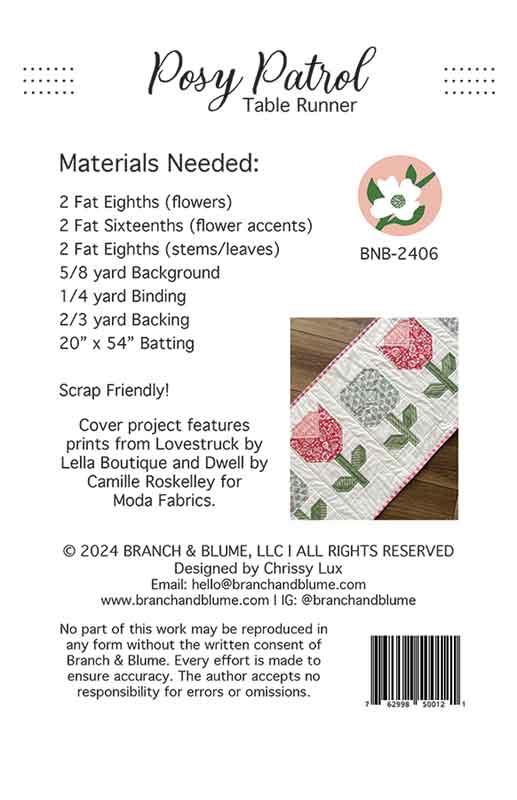 Posy Patrol Table Runner - Sewing Pattern
