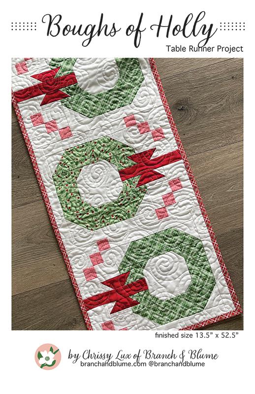 Boughs of Holly Table Runner - Christmas Quilt Pattern, zoomed in. Select this picture to zoom back out.