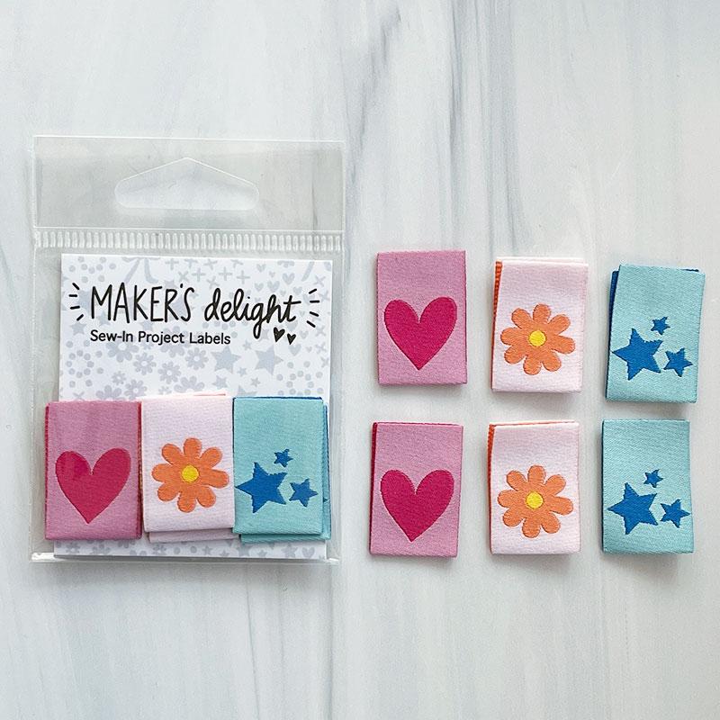 Sew In Labels - Heart, Flower, Star Icons