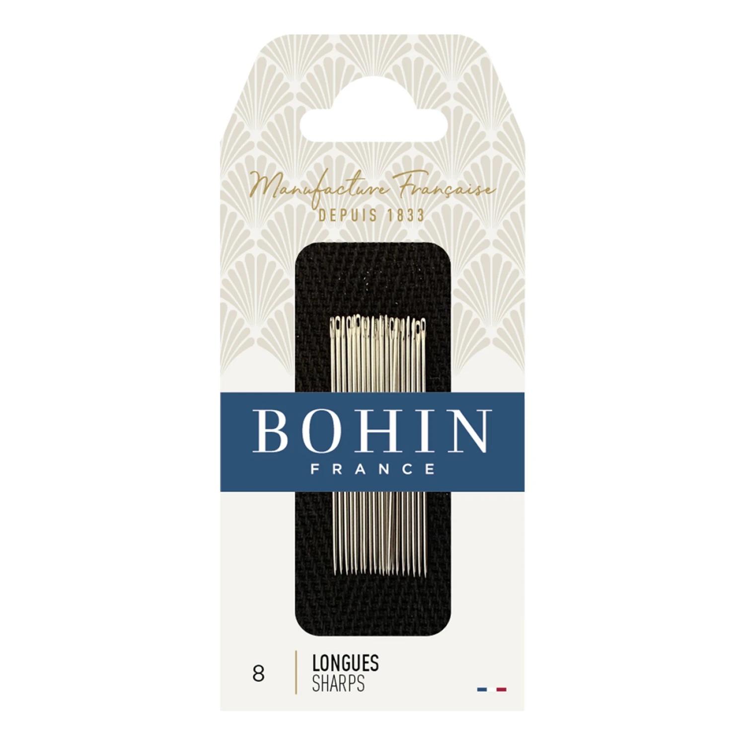 Bohin Ordinary Sewing Needles Size 8, zoomed in. Select this picture to zoom back out.