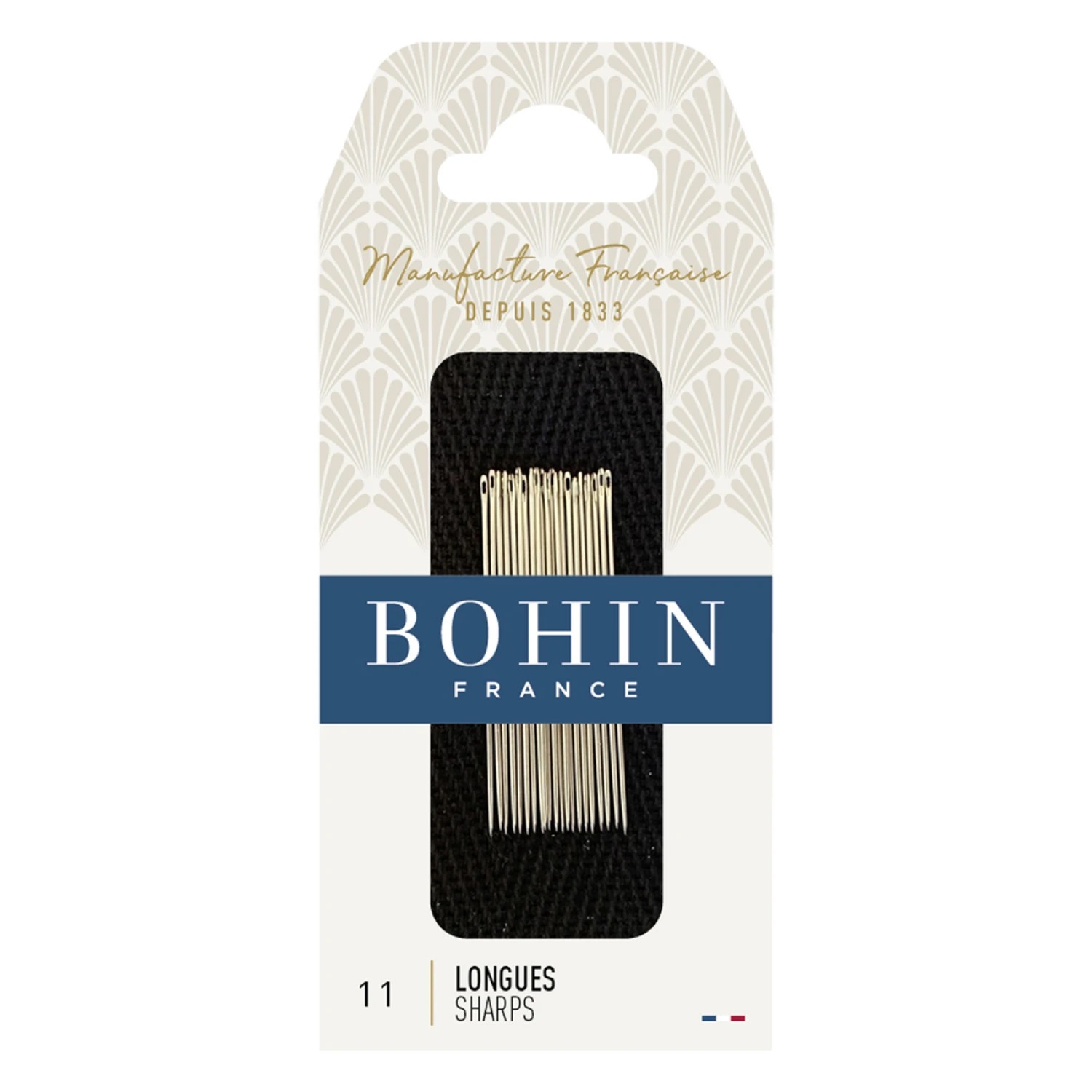 Bohin Ordinary Sewing Needles Size 11, zoomed in. Select this picture to zoom back out.