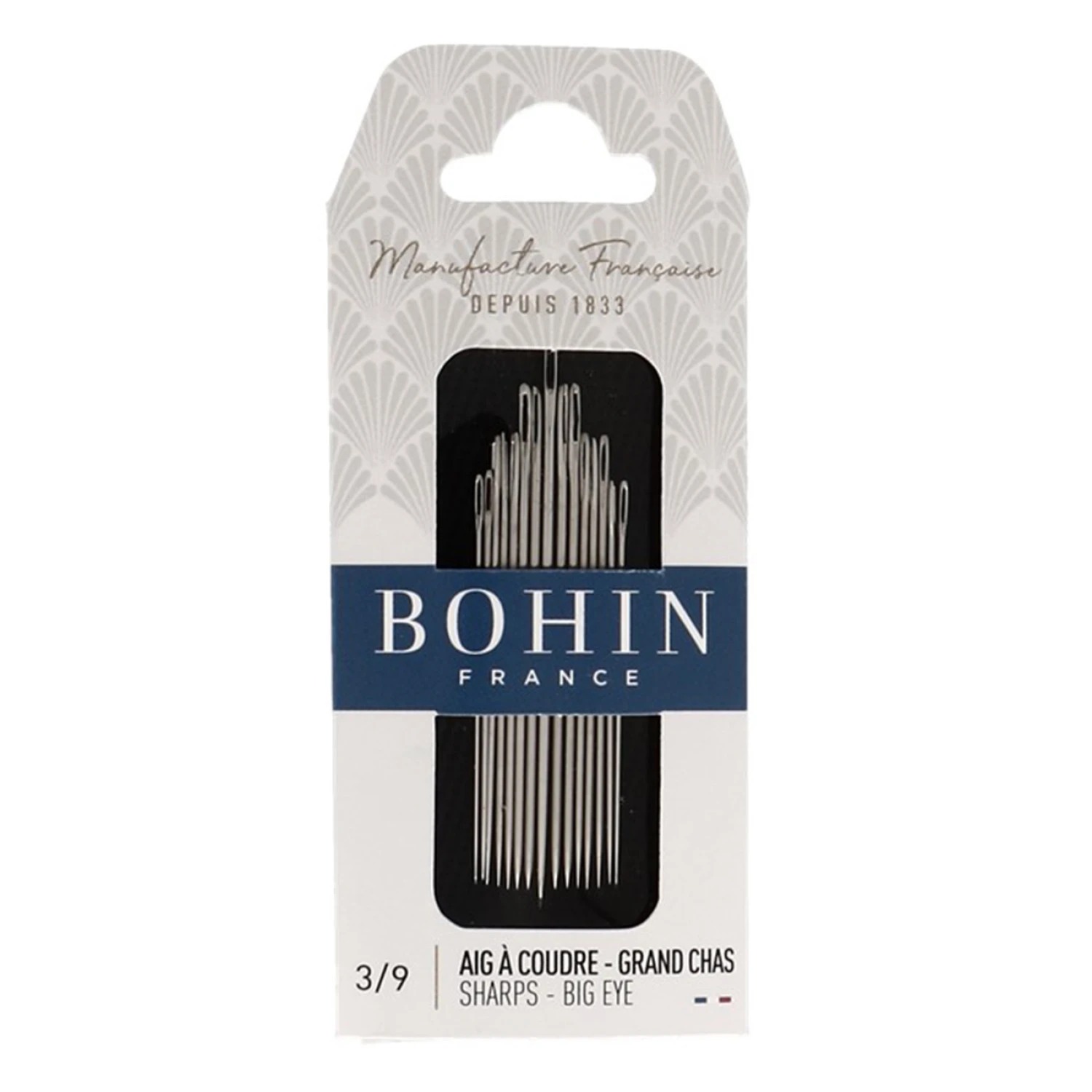 Bohin Ordinary Big Eye Sewing Needles - Assorted Sizes 9/3, zoomed in. Select this picture to zoom back out.