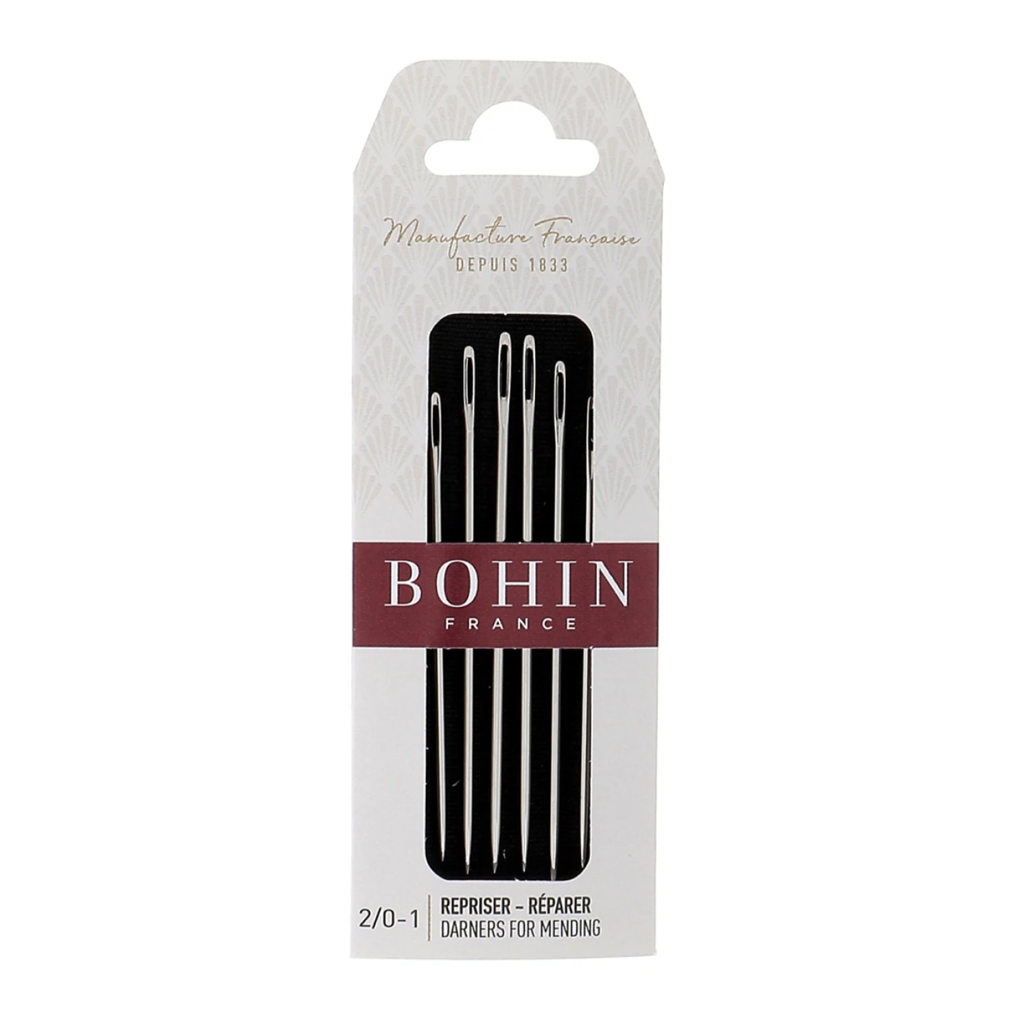 Bohin Short Darners Needles - Size 2/0-1, zoomed in. Select this picture to zoom back out.