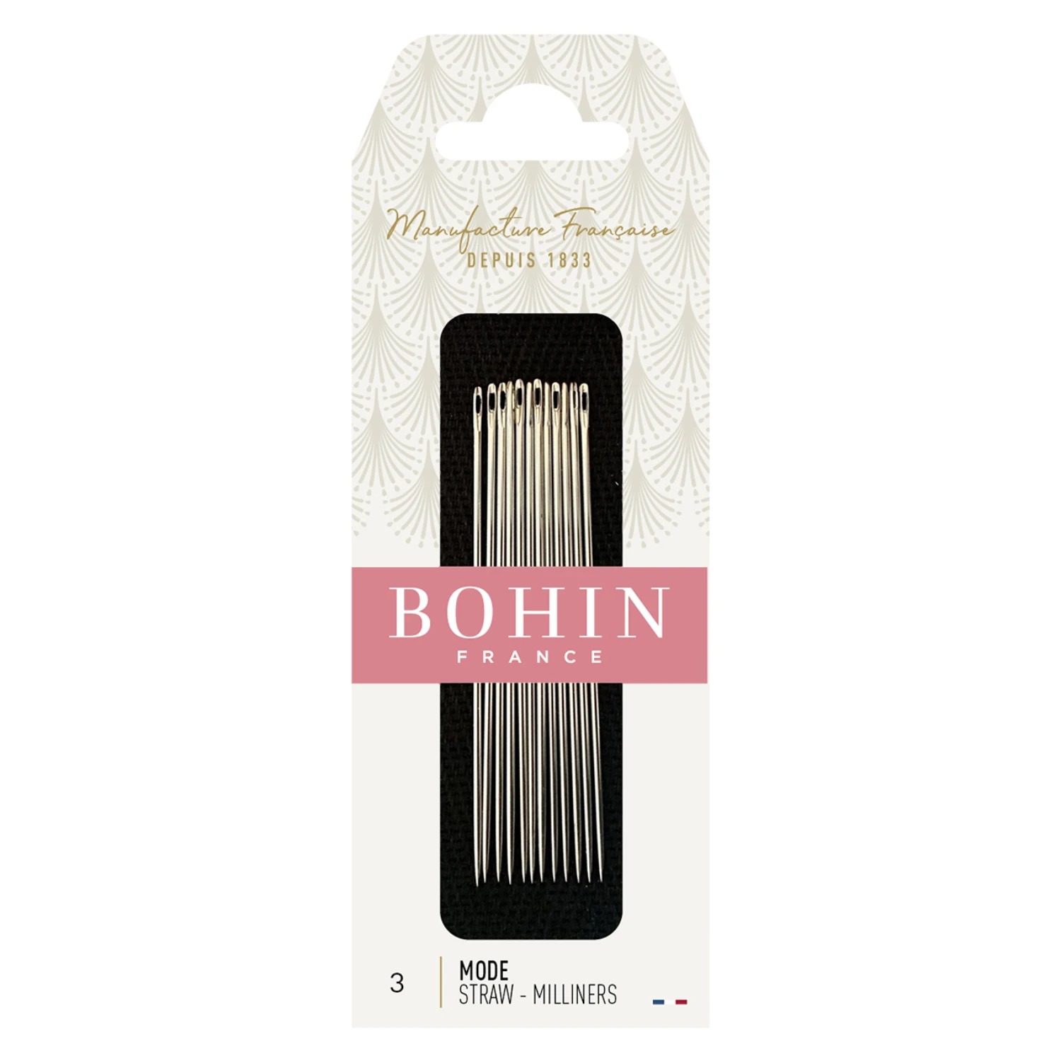 Bohin Milliners Needles - Size 3, zoomed in. Select this picture to zoom back out.