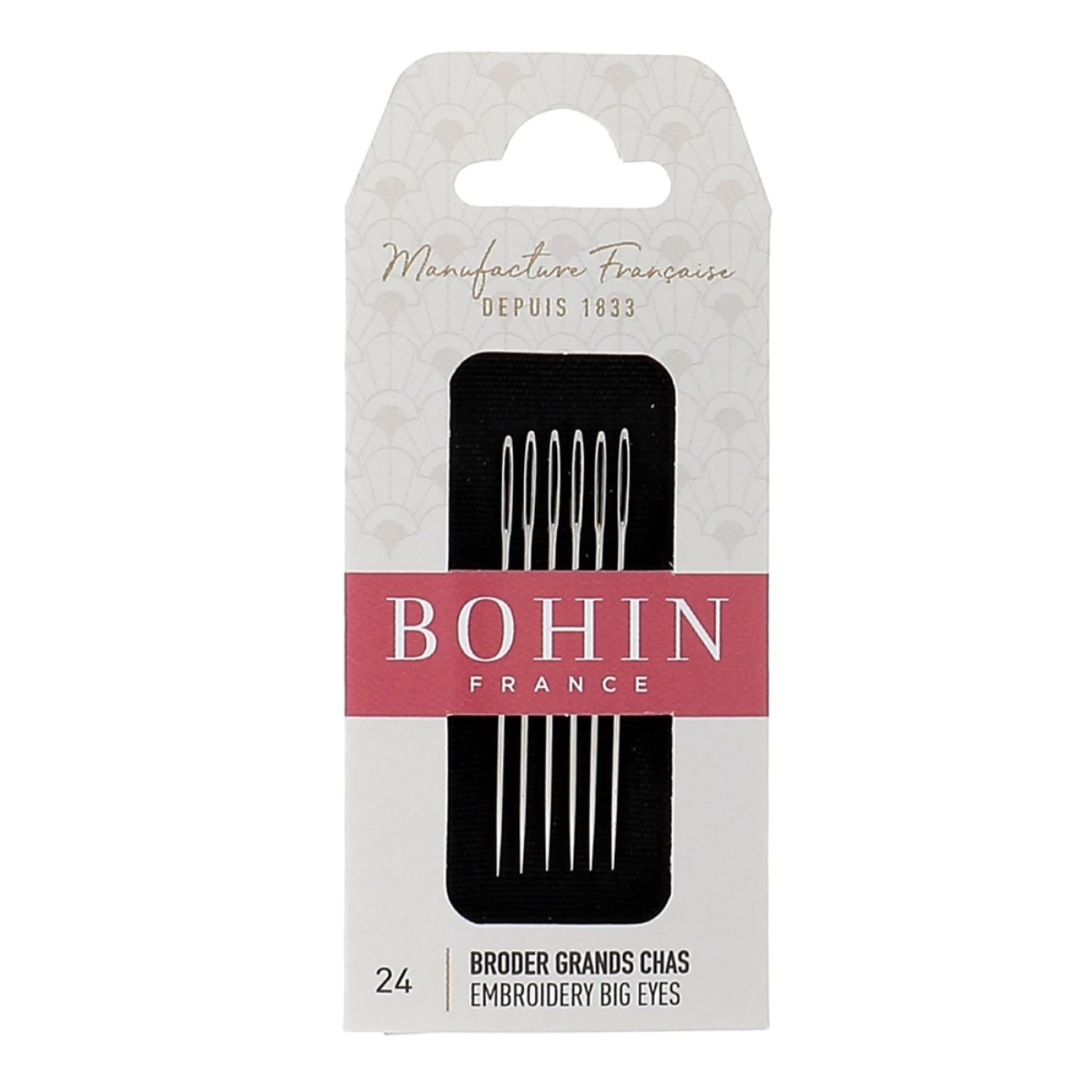 Bohin Embroidery Big Eye Needles - Size 24, zoomed in. Select this picture to zoom back out.