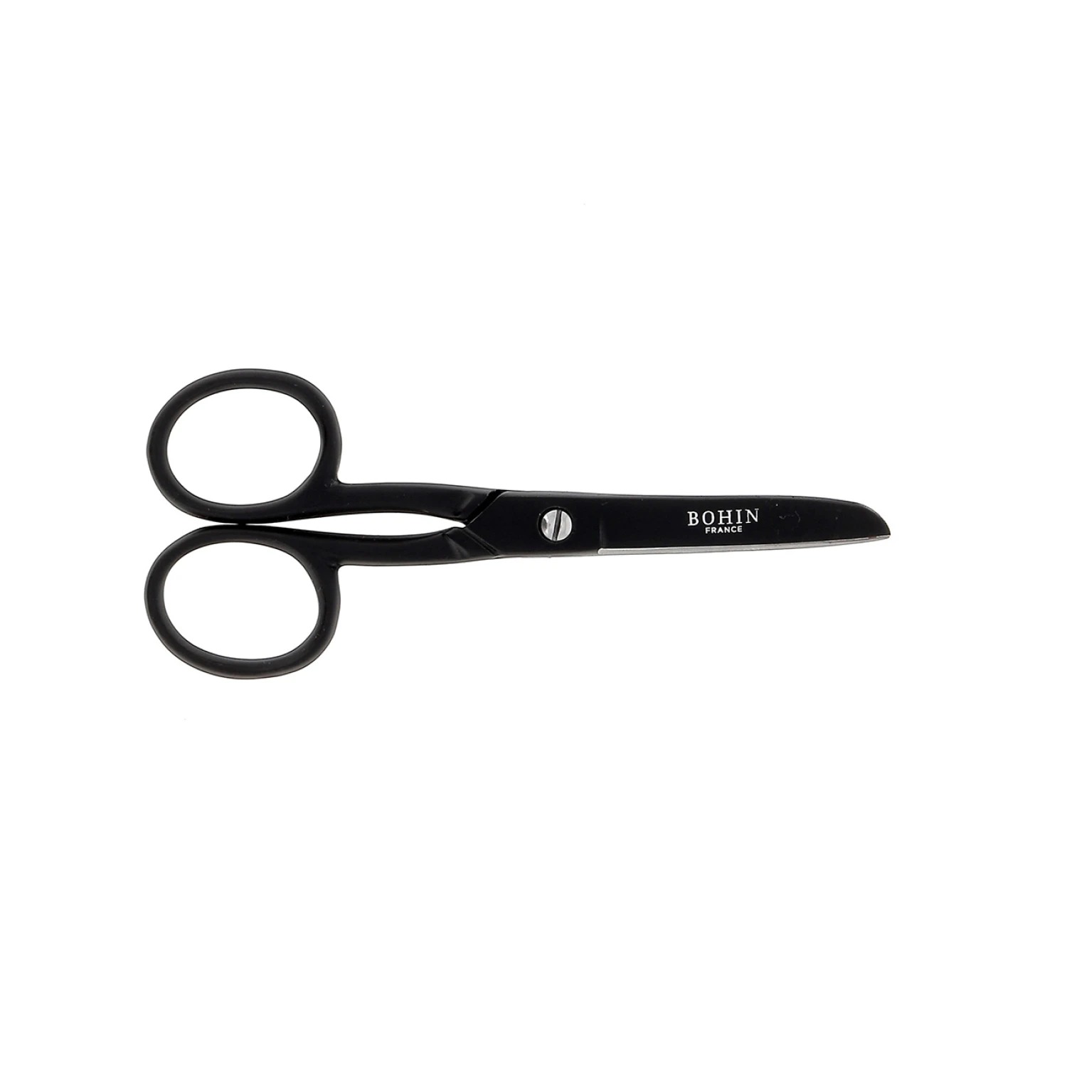 Bohin Flat Blade Epoxy Scissors 4.5" - Black, zoomed in. Select this picture to zoom back out.
