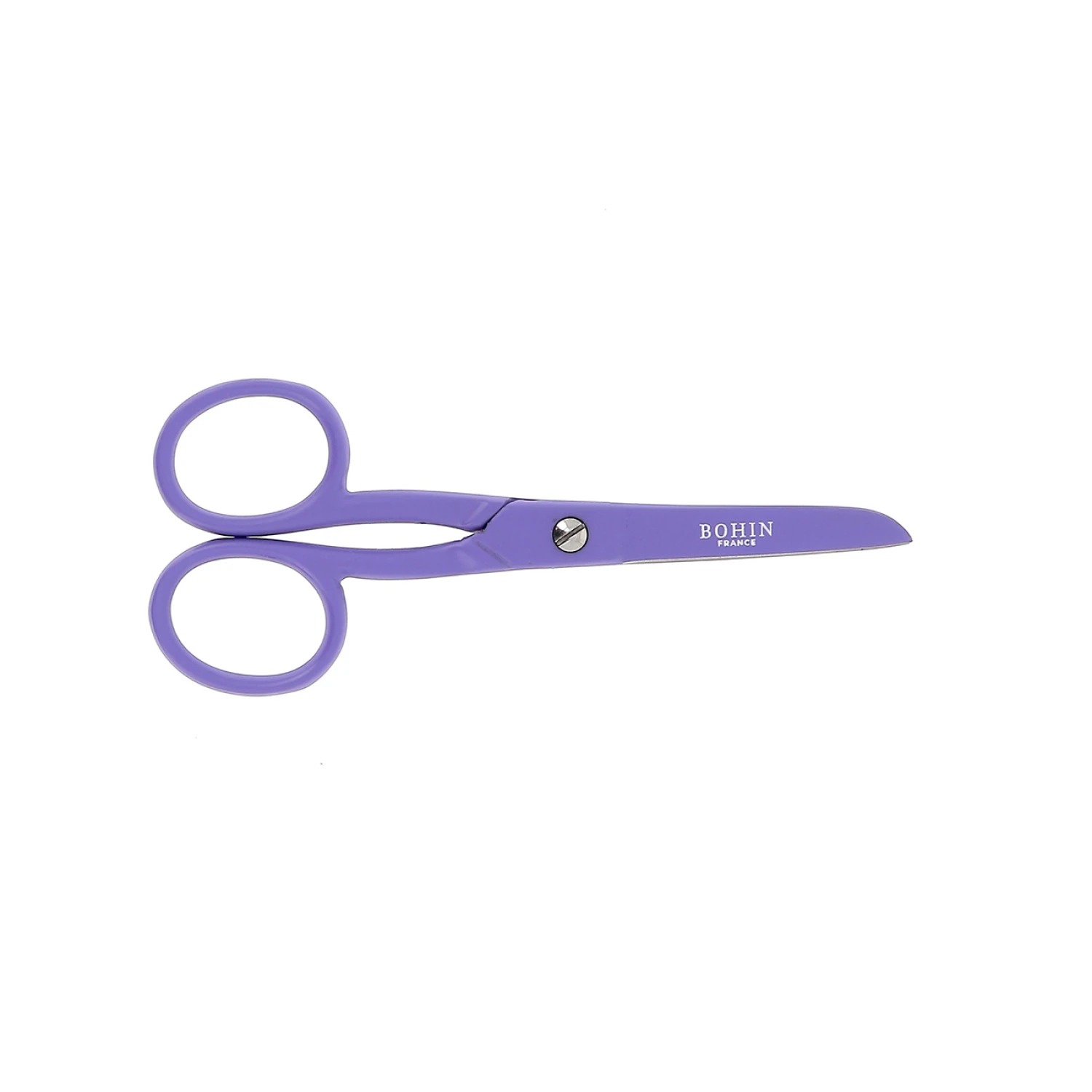 Bohin Flat Blade Epoxy Scissors 4.5" - Purple, zoomed in. Select this picture to zoom back out.