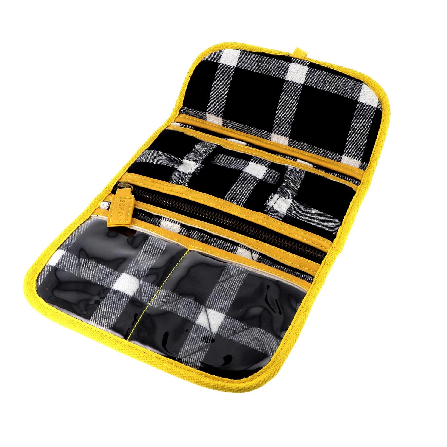 Sewing Storage Bag - Yellow and Navy Tartan, different perspective #1, zoomed in. Select this picture to zoom back out.